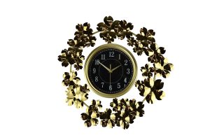 22" ROUND GOLD FLOWERS WALL CLOCK